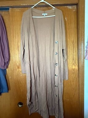 Madewell Long Ribbed Button-Front Cardigan Sweater - Camel